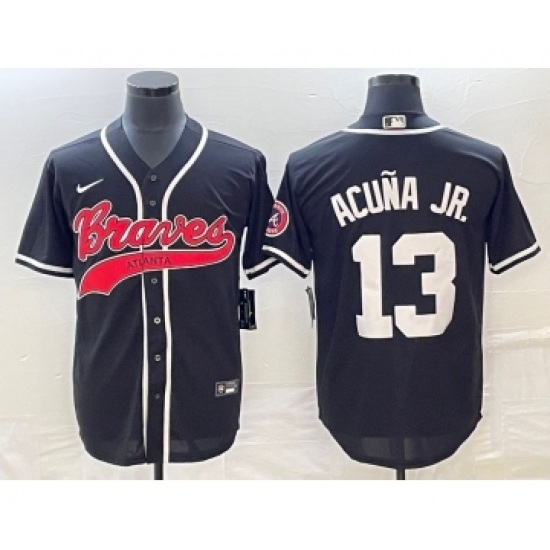 Men's Atlanta Braves 13 Ronald Acuna Jr Black Cool Base Stitched Baseball Jersey