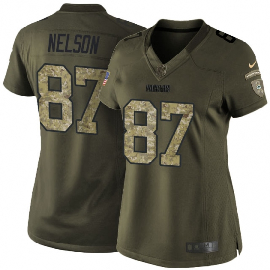 Women's Nike Green Bay Packers 87 Jordy Nelson Elite Green Salute to Service NFL Jersey