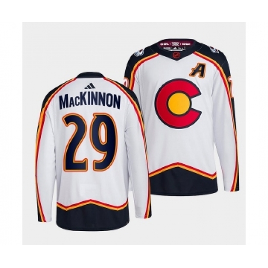 Men's Colorado Avalanche 29 Nathan MacKinnon White 2022-23 Reverse Retro Stitched Jersey