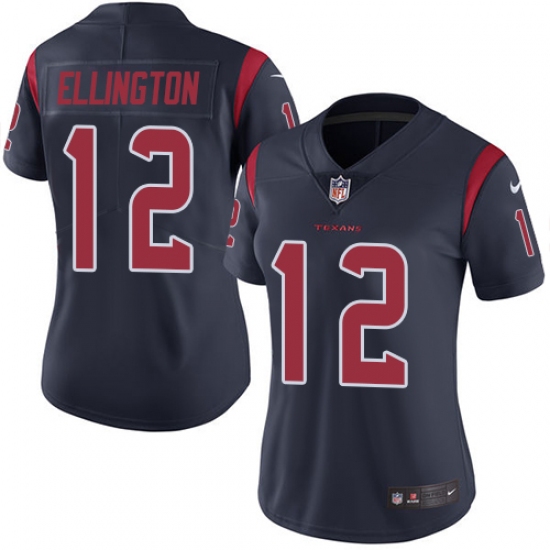 Women's Nike Houston Texans 12 Bruce Ellington Limited Navy Blue Rush Vapor Untouchable NFL Jersey