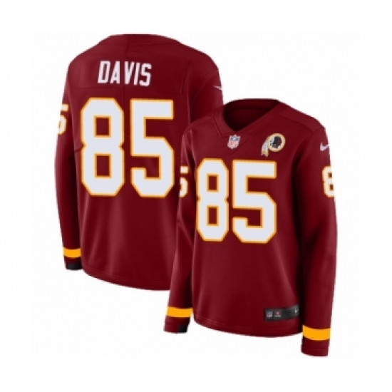 Women's Nike Washington Redskins 85 Vernon Davis Limited Burgundy Therma Long Sleeve NFL Jersey