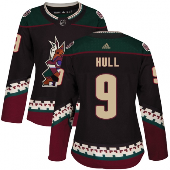 Women's Adidas Arizona Coyotes 9 Bobby Hull Authentic Black Alternate NHL Jersey