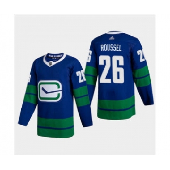 Men's Vancouver Canucks 26 Antoine Roussel 2020-21 Authentic Player Alternate Stitched Hockey Jersey Blue