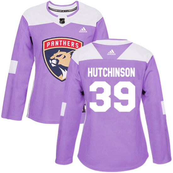 Women's Adidas Florida Panthers 39 Michael Hutchinson Authentic Purple Fights Cancer Practice NHL Jersey