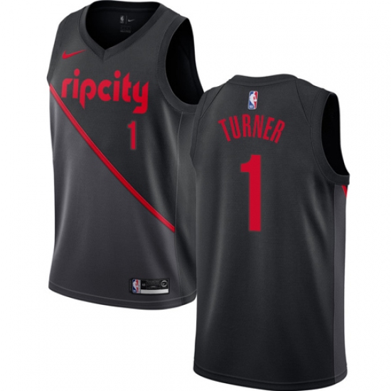 Men's Nike Portland Trail Blazers 1 Evan Turner Swingman Black NBA Jersey - 2018 19 City Edition