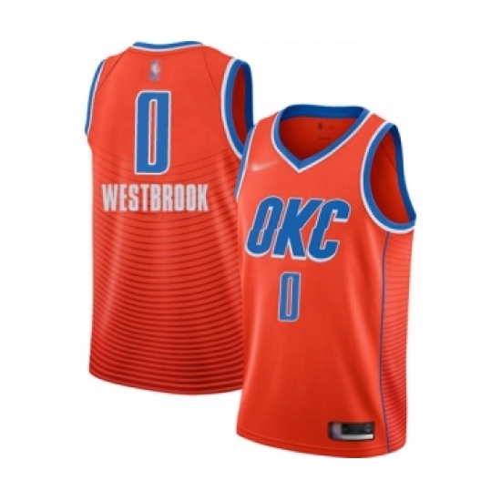 Youth Oklahoma City Thunder 0 Russell Westbrook Swingman Orange Finished Basketball Jersey - Statement Edition