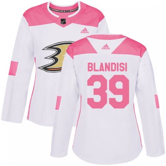 Women's Adidas Anaheim Ducks 39 Joseph Blandisi Authentic White Pink Fashion NHL Jersey