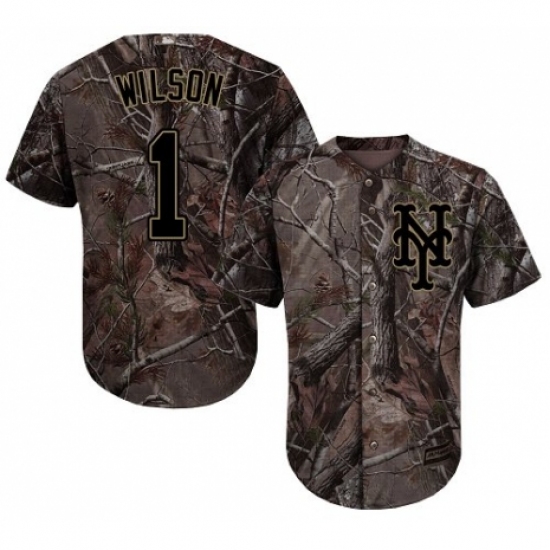 Youth Majestic New York Mets 1 Mookie Wilson Authentic Camo Realtree Collection Flex Base MLB Jersey