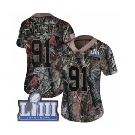 Women's Nike New England Patriots 91 Deatrich Wise Jr Camo Rush Realtree Limited Super Bowl LIII Bound NFL Jersey