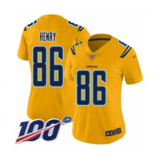 Women's Los Angeles Chargers 86 Hunter Henry Limited Gold Inverted Legend 100th Season Football Jersey