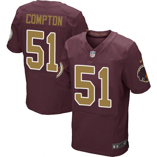 Men's Nike Washington Redskins 51 Will Compton Elite Burgundy Red/Gold Number Alternate 80TH Anniversary NFL Jersey