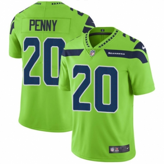 Men's Nike Seattle Seahawks 20 Rashaad Penny Limited Green Rush Vapor Untouchable NFL Jersey