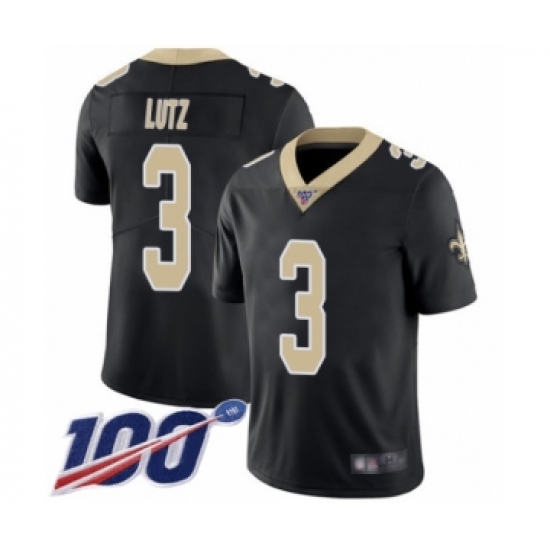 Men's New Orleans Saints 3 Wil Lutz Black Team Color Vapor Untouchable Limited Player 100th Season Football Jersey