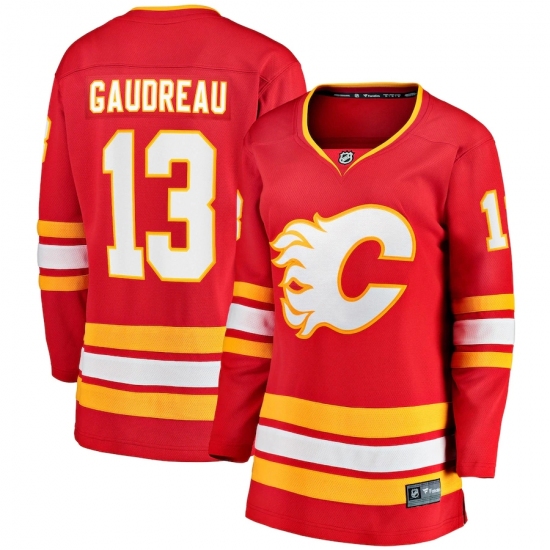 Women's Calgary Flames 13 Johnny Gaudreau Fanatics Branded Red 2020-21 Home Premier Breakaway Player Jersey