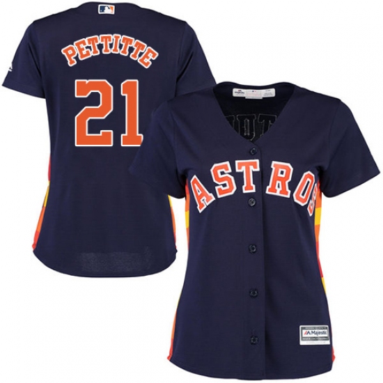 Women's Majestic Houston Astros 21 Andy Pettitte Replica Navy Blue Alternate Cool Base MLB Jersey