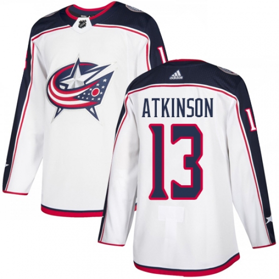 Men's Adidas Columbus Blue Jackets 13 Cam Atkinson White Road Authentic Stitched NHL Jersey