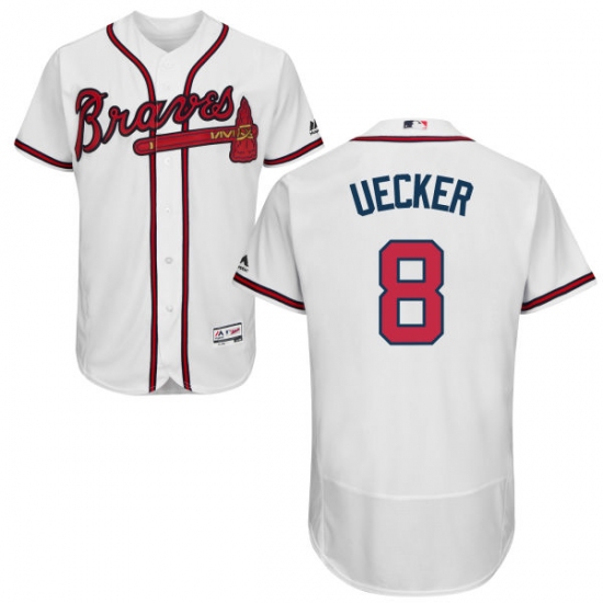 Men's Majestic Atlanta Braves 8 Bob Uecker White Home Flex Base Authentic Collection MLB Jersey