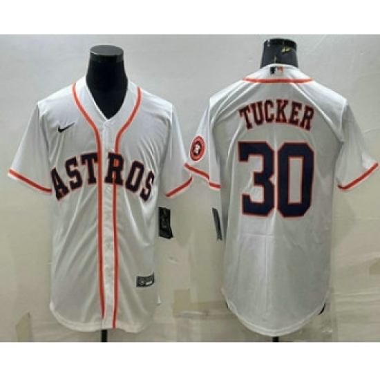 Men's Houston Astros 30 Kyle Tucker White With Patch Stitched MLB Cool Base Nike Jersey