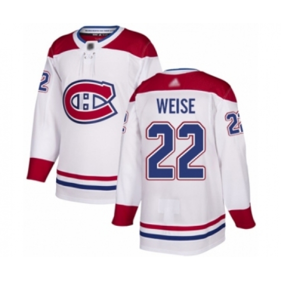 Men's Montreal Canadiens 22 Dale Weise Authentic White Away Hockey Jersey