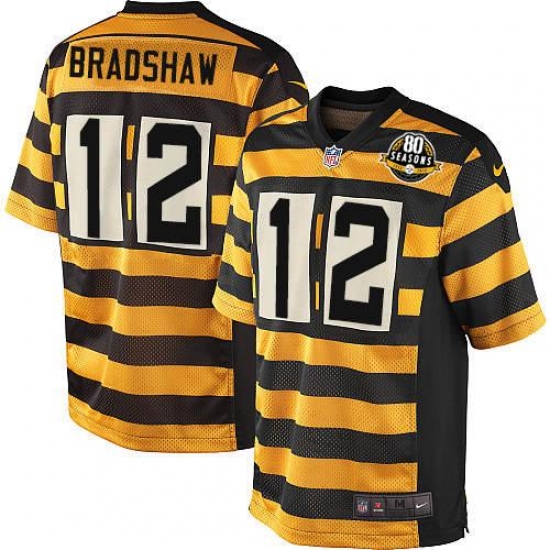 Men's Nike Pittsburgh Steelers 12 Terry Bradshaw Limited Yellow/Black Alternate 80TH Anniversary Throwback NFL Jersey