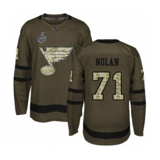 Youth St. Louis Blues 71 Jordan Nolan Authentic Green Salute to Service 2019 Stanley Cup Final Bound Hockey Jersey