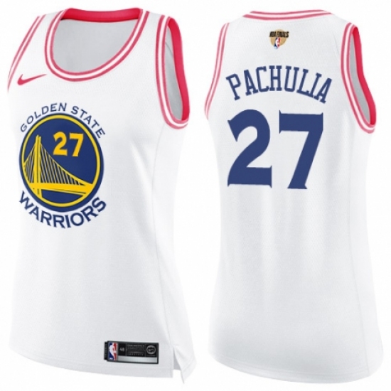 Women's Nike Golden State Warriors 27 Zaza Pachulia Swingman White/Pink Fashion 2018 NBA Finals Bound NBA Jersey