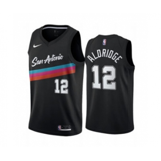 Men's San Antonio Spurs 12 LaMarcus Aldridge Black City Edition Fiesta 2020-21 Stitched Basketball Jersey