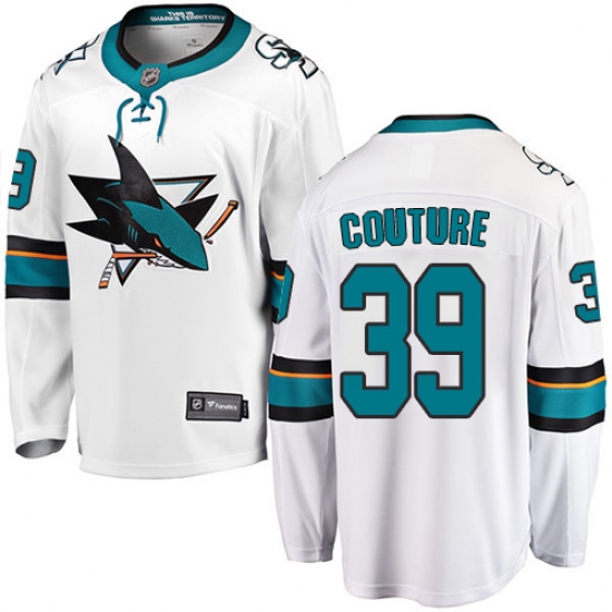 Youth San Jose Sharks 39 Logan Couture Fanatics Branded White Away Breakaway NHL Jersey