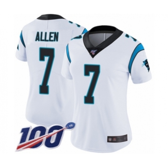 Women's Carolina Panthers 7 Kyle Allen White Vapor Untouchable Limited Player 100th Season Football Jersey