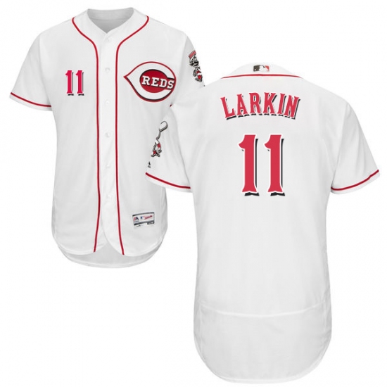 Men's Majestic Cincinnati Reds 11 Barry Larkin White Home Flex Base Authentic Collection MLB Jersey