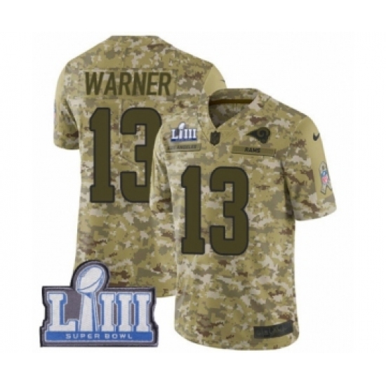 Men's Nike Los Angeles Rams 13 Kurt Warner Limited Camo 2018 Salute to Service Super Bowl LIII Bound NFL Jersey