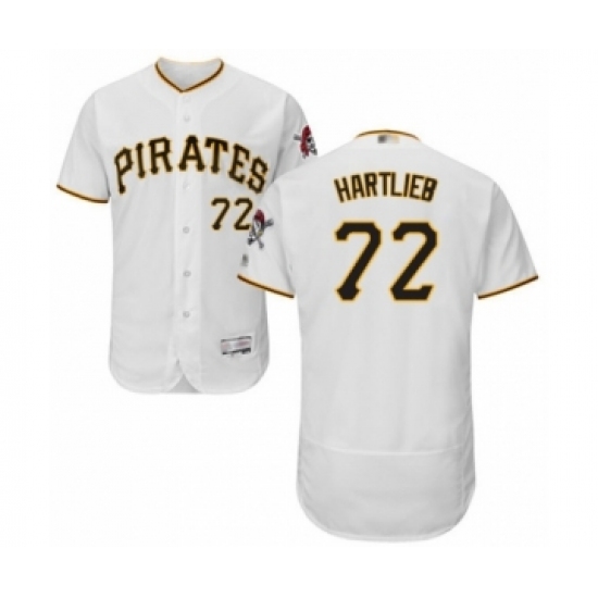 Men's Pittsburgh Pirates 72 Geoff Hartlieb White Home Flex Base Authentic Collection Baseball Player Jersey