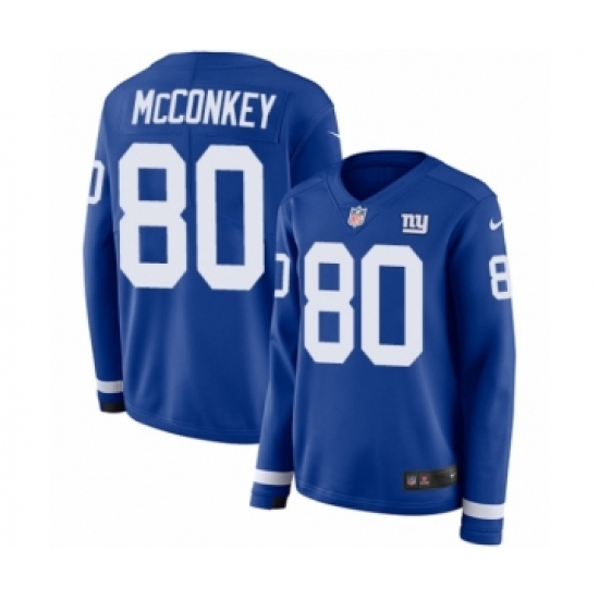 Women's Nike New York Giants 80 Phil McConkey Limited Royal Blue Therma Long Sleeve NFL Jersey