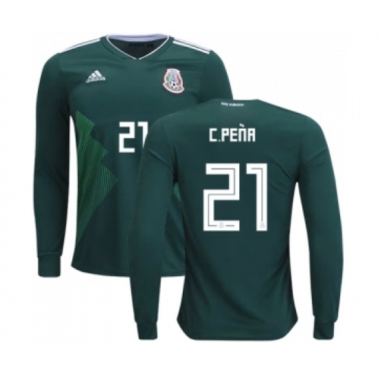 Mexico 21 C.Pena Home Long Sleeves Soccer Country Jersey