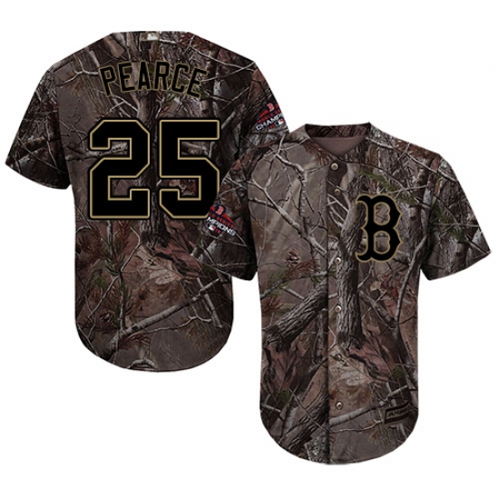 Youth Majestic Boston Red Sox 25 Steve Pearce Authentic Camo Realtree Collection Flex Base 2018 World Series Champions MLB Jersey