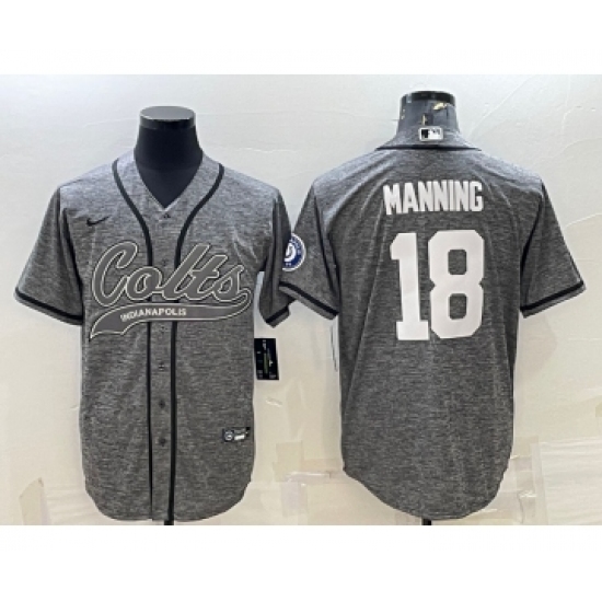 Men's Indianapolis Colts 18 Peyton Manning Grey Gridiron With Patch Cool Base Stitched Baseball Jersey