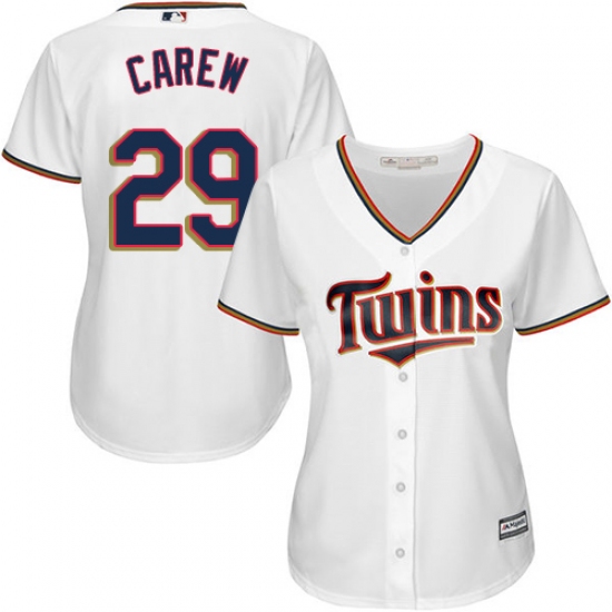 Women's Majestic Minnesota Twins 29 Rod Carew Replica White Home Cool Base MLB Jersey