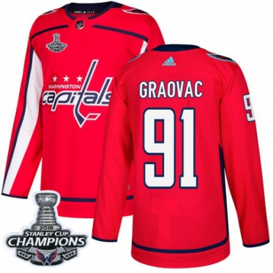 Youth Adidas Washington Capitals 91 Tyler Graovac Authentic Red Home 2018 Stanley Cup Final Champions NHL Jersey