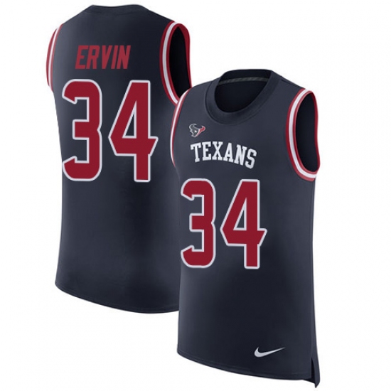 Men's Nike Houston Texans 34 Tyler Ervin Limited Navy Blue Rush Player Name & Number Tank Top NFL Jersey