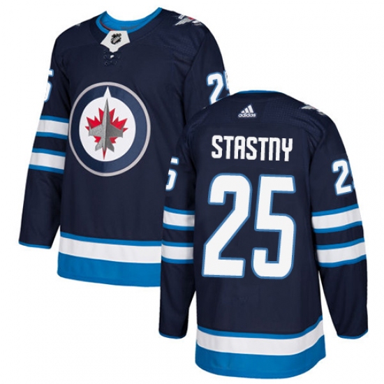 Men's Adidas Winnipeg Jets 25 Paul Stastny Authentic Navy Blue Home NHL Jersey