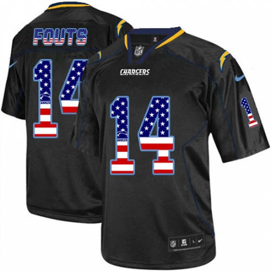 Men's Nike Los Angeles Chargers 14 Dan Fouts Elite Black USA Flag Fashion NFL Jersey