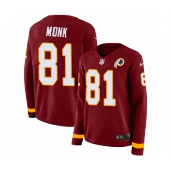 Women's Nike Washington Redskins 81 Art Monk Limited Burgundy Therma Long Sleeve NFL Jersey