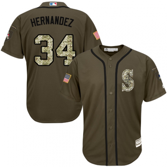 Men's Majestic Seattle Mariners 34 Felix Hernandez Authentic Green Salute to Service MLB Jersey