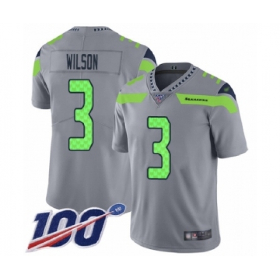 Youth Seattle Seahawks 3 Russell Wilson Limited Silver Inverted Legend 100th Season Football Jersey