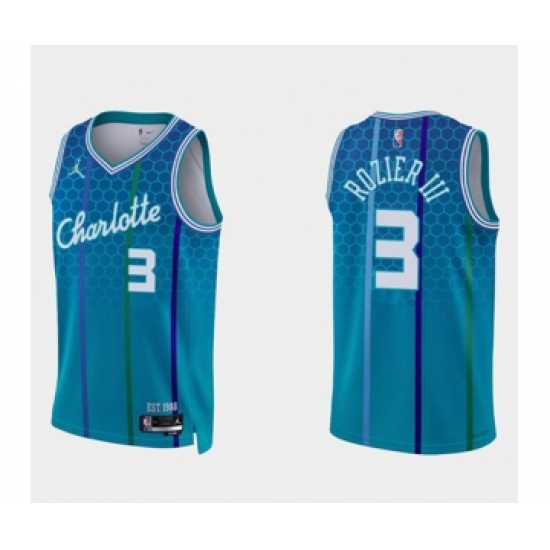 Men's Charlotte Hornets 3 Terry Rozier III Blue 75th Anniversary City Stitched Basketball Jersey