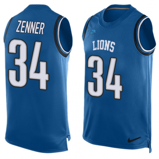 Men's Nike Detroit Lions 34 Zach Zenner Limited Light Blue Player Name & Number Tank Top NFL Jersey