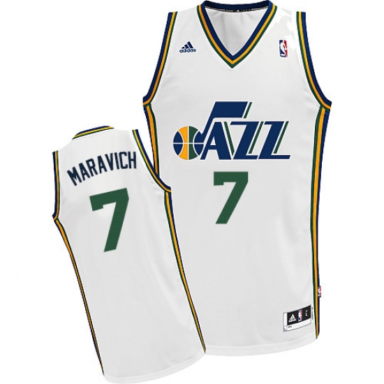 Men's Adidas Utah Jazz 7 Pete Maravich Swingman White Home NBA Jersey