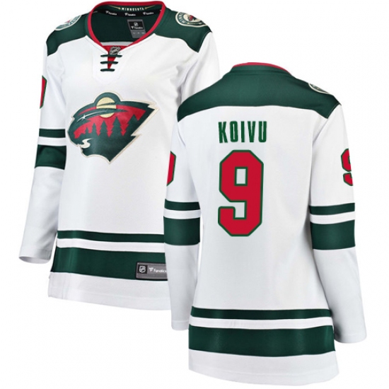 Women's Minnesota Wild 9 Mikko Koivu Authentic White Away Fanatics Branded Breakaway NHL Jersey