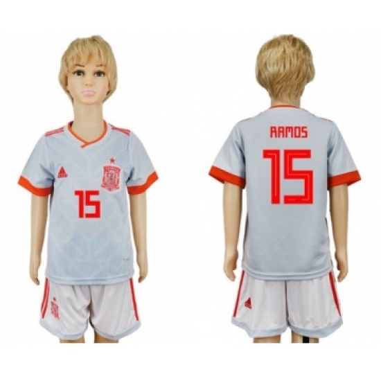 Spain 15 Ramos Away Kid Soccer Country Jersey