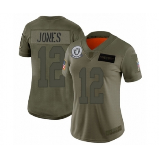 Women's Oakland Raiders 12 Zay Jones Limited Olive 2019 Salute to Service Football Jersey